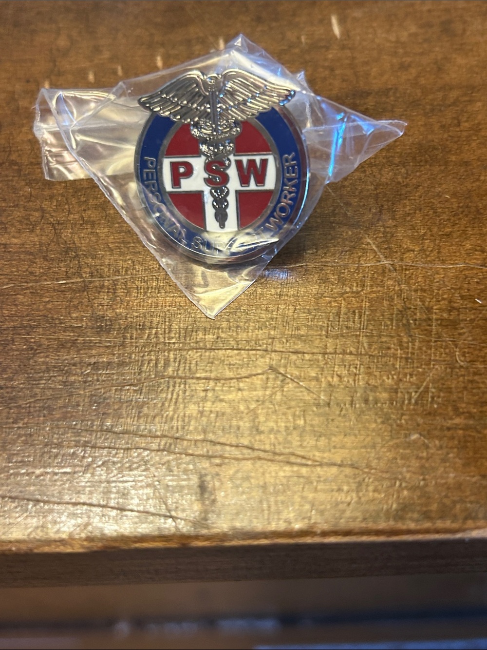 PSW Personal Support Worker Enamel Brooch in Red, White & Blue